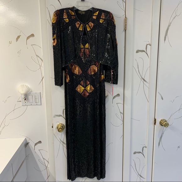 Beaded Evening Gown with Matching Jacket, Medium - Picture 8 of 11